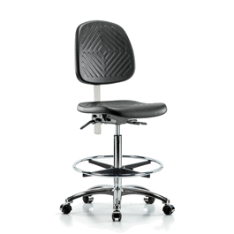 Poly Clean Room Chair, High Bench, Med Back, Casters, Gray Poly
