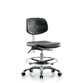 Poly Clean Room Chair, Med Bench, Foot Ring, Casters, Gray Poly
