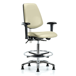 Class 100 Vinyl Clean Room Chair - High Bench Height, Medium Back, Adj Arms, Chrome Foot Ring, Stationary Glides, Black Trailblazer Vinyl