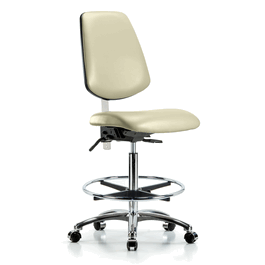 Class 100 Vinyl Clean Room Chair - High Bench Height, Medium Back, Seat Tilt, Chrome Foot Ring, Casters, Imperial Blue Trailblazer Vinyl