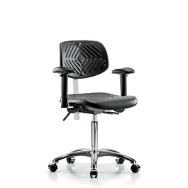 Poly Clean Room Chair, Med Bench, Arms, Casters, Gray Poly