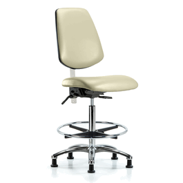 Class 100 Vinyl Clean Room Chair - High Bench Height, Medium Back, Seat Tilt, Chrome Foot Ring, Stationary Glides, Black Trailblazer Vinyl
