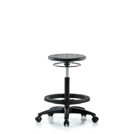 Huron Polyurethane Stool - High Bench Height with Black Foot Ring and Casters in Black Polyurethane