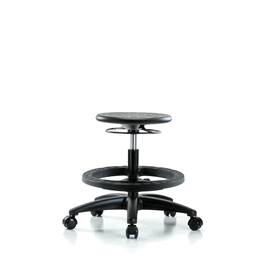 Huron Polyurethane Stool - Medium Bench Height with Black Foot Ring and Casters in Black Polyurethane