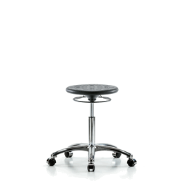 Huron Polyurethane Stool Chrome - Medium Bench Height with Casters in Black Polyurethane