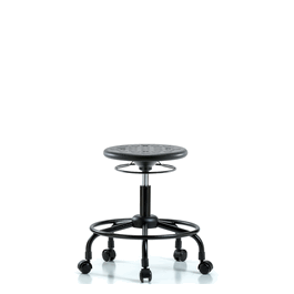 Huron Polyurethane Stool with Round Tube Base - Desk Height with Casters in Black Polyurethane