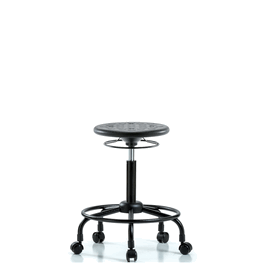Huron Polyurethane Stool with Round Tube Base - Medium Bench Height with Casters in Black Polyurethane