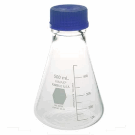DWK Life Sciences (Kimble) KIMAX Cell Culture/Media Erlenmeyer Flask with GL45 Blue Polypropylene Caps, 2000 mL
