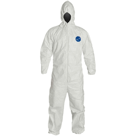 Tyvek 400 Disposable Coveralls, Attached Hood, Elastic Wrists/Ankles, Zipper Front, White, 2XL