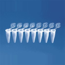 PCR Rigid 8-Tube Strips with Individually Attached Flat Caps, Clear, 8 x 0.15 mL, Standard Profile