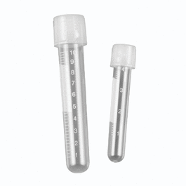 Culture Tube, 14mL, 17 x 100mm, PP, w/ attached 2-position screw-cap, printed graduations, sterile, 10 foam racks of 50 tubes, 500/case