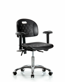 Newport Industrial Polyurethane Chair Chrome - Desk Height with Seat Tilt, Adjustable Arms, and Casters in Blue Polyurethane
