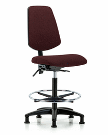 Fabric Chair - High Bench Height with Medium Back, Seat Tilt, Chrome Foot Ring, and Stationary Glides in Black Fabric