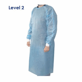 Pharma Isolation Gowns, Level 2, Fluid Resistant, Full Length, Knit Cuffs, Blue, L