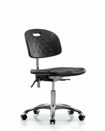 Class 100 Newport Industrial Polyurethane Clean Room Chair - Desk Height with Seat Tilt and Casters in Blue Polyurethane