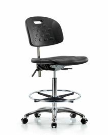 Poly Clean Room Chair, High Bench, Tilt, Foot Ring, Casters, Gray Poly