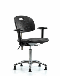 Class 100 Newport Industrial Polyurethane Clean Room Chair - Medium Bench Height, Seat Tilt, Adj Arms, Stationary Glides, Blue Polyurethane