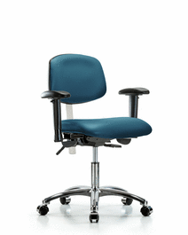Class 100 Vinyl Clean Room Chair - Desk Height with Adjustable Arms and Casters in Carbon Supernova Vinyl