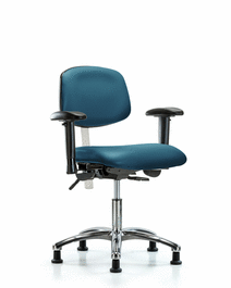 Class 100 Vinyl Clean Room Chair - Desk Height with Adjustable Arms and Stationary Glides in Marine Blue Supernova Vinyl