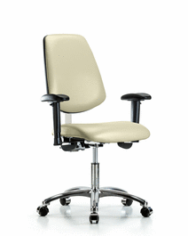 Class 100 Vinyl Clean Room Chair - Desk Height with Medium Back, Adjustable Arms, and Casters in Imperial Blue Trailblazer Vinyl