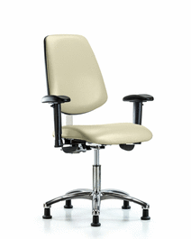 Class 100 Vinyl Clean Room Chair - Desk Height with Medium Back, Adjustable Arms, and Stationary Glides in Imperial Blue Trailblazer Vinyl
