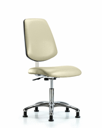 Class 10 Clean Room Vinyl Chair Chrome - Desk Height with Medium Back and Stationary Glides in Taupe Trailblazer Vinyl