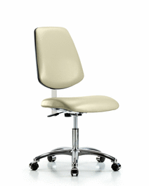 Class 100 Vinyl Clean Room Chair - Desk Height with Medium Back, Seat Tilt, and Casters in Black Trailblazer Vinyl