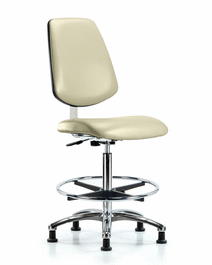 Class 10 CR Vinyl Chair Chrome - High Bench Height w/ Medium Back, Chrome Foot Ring, and Stationary Glides in Burgundy Trailblazer Vinyl