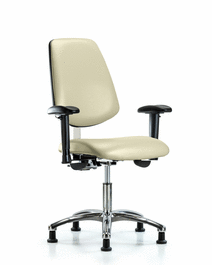 Class 100 Vinyl Clean Room Chair - Desk Height, Medium Back, Seat Tilt, Adjustable Arms, and Stationary Glides in Black Trailblazer Vinyl