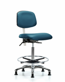 Class 100 Vinyl Clean Room Chair - High Bench Height with Chrome Foot Ring and Stationary Glides in Borscht Supernova Vinyl