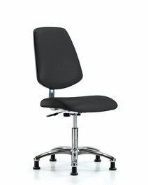 Class 10 Clean Room/ESD Vinyl Chair - Desk Height with Medium Back and ESD Stationary Glides in ESD Black Vinyl