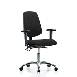 Fabric ESD Chair - Desk Height with Medium Back, Seat Tilt, Adjustable Arms, and ESD Casters in ESD Black Fabric