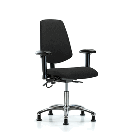 Fabric ESD Chair - Desk Height with Medium Back, Seat Tilt, Adjustable Arms, and ESD Stationary Glides in ESD Black Fabric
