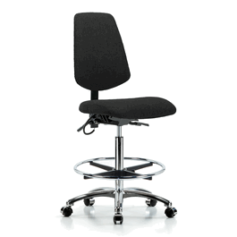 Fabric ESD Chair - High Bench Height with Medium Back, Seat Tilt, Chrome Foot Ring, and ESD Casters in ESD Black Fabric