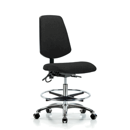 Fabric ESD Chair - Medium Bench Height with Medium Back, Chrome Foot Ring, and ESD Casters in ESD Black Fabric
