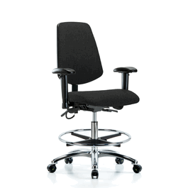 Fabric ESD Chair - Medium Bench Height with Medium Back, Adjustable Arms, Chrome Foot Ring, and ESD Casters in ESD Black Fabric