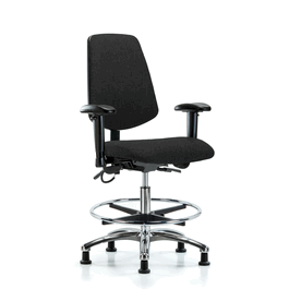 Fabric ESD Chair - Medium Bench Height with Medium Back, Adjustable Arms, Chrome Foot Ring, and ESD Stationary Glides in ESD Black Fabric