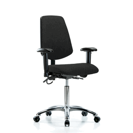 Fabric ESD Chair - Medium Bench Height with Medium Back, Adjustable Arms, and ESD Casters in ESD Black Fabric