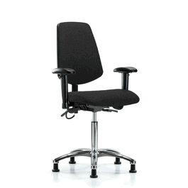 Fabric ESD Chair - Medium Bench Height with Medium Back, Adjustable Arms, and ESD Stationary Glides in ESD Black Fabric