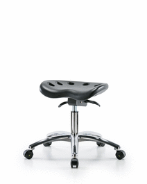 Polyurethane ESD Tractor Sit-Stand Stool Chrome - Desk Height with ESD Casters in ESD Black Polyurethane