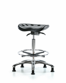 Polyurethane ESD Tractor Sit-Stand with Chrome Foot Ring and ESD Stationary Glides in ESD Black Polyurethane