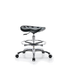 Polyurethane ESD Tractor Stool Chrome - Medium Bench Height with Chrome Foot Ring and ESD Casters in ESD Black Polyurethane