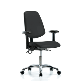 Vinyl ESD Chair - Desk Height with Medium Back, Seat Tilt, Adjustable Arms, and ESD Casters in ESD Black Vinyl