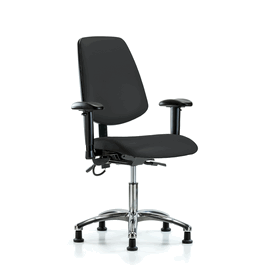 Vinyl ESD Chair - Desk Height with Medium Back, Seat Tilt, Adjustable Arms, and ESD Stationary Glides in ESD Black Vinyl