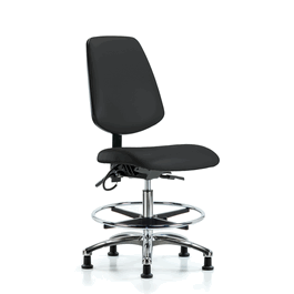 Vinyl ESD Chair - Medium Bench Height with Medium Back, Chrome Foot Ring, and ESD Stationary Glides in ESD Black Vinyl
