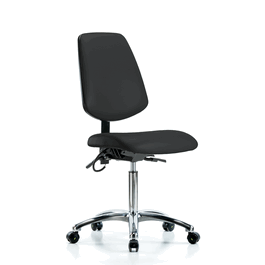 Vinyl ESD Chair - Medium Bench Height with Medium Back and ESD Casters in ESD Black Vinyl