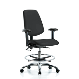 Vinyl ESD Chair - Medium Bench Height with Medium Back, Adjustable Arms, Chrome Foot Ring, and ESD Casters in ESD Black Vinyl