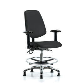 Vinyl ESD Chair - Medium Bench Height w/ Medium Back, Seat Tilt, Adj Arms, Chrome Foot Ring, and ESD Stationary Glides in ESD Blue Vinyl