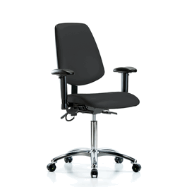 Vinyl ESD Chair - Medium Bench Height with Medium Back, Seat Tilt, Adjustable Arms, and ESD Casters in ESD Black Vinyl