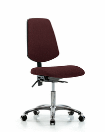 Fabric Chair Chrome - Desk Height with Medium Back and Casters in Burgundy Fabric